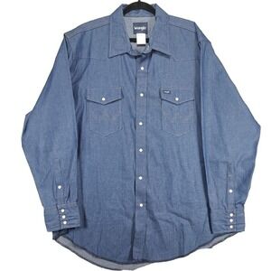 Wrangler Denim Pearl Snap Button Up Shirt 2XL 100% Cotton‎